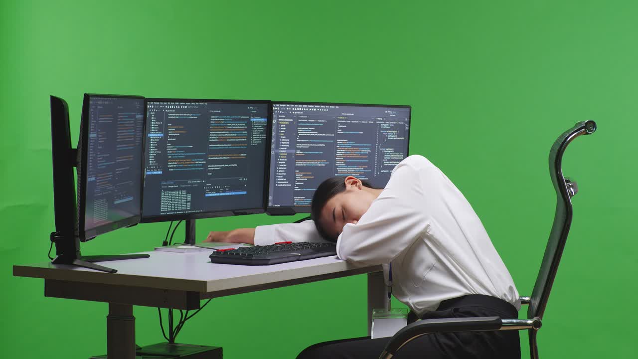 Tired Programmer Taking a Nap at Desk