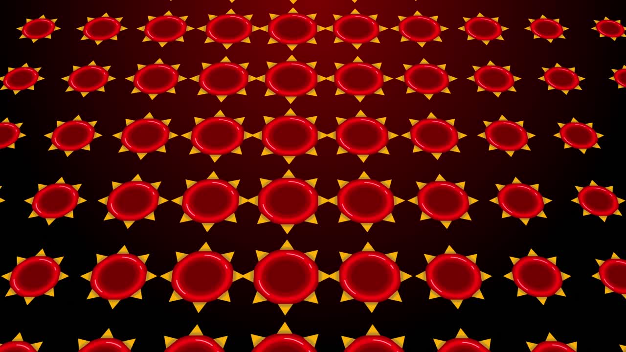 Animazione di forme rosse simili a fiori che appaiono su sfondo rosso scuro