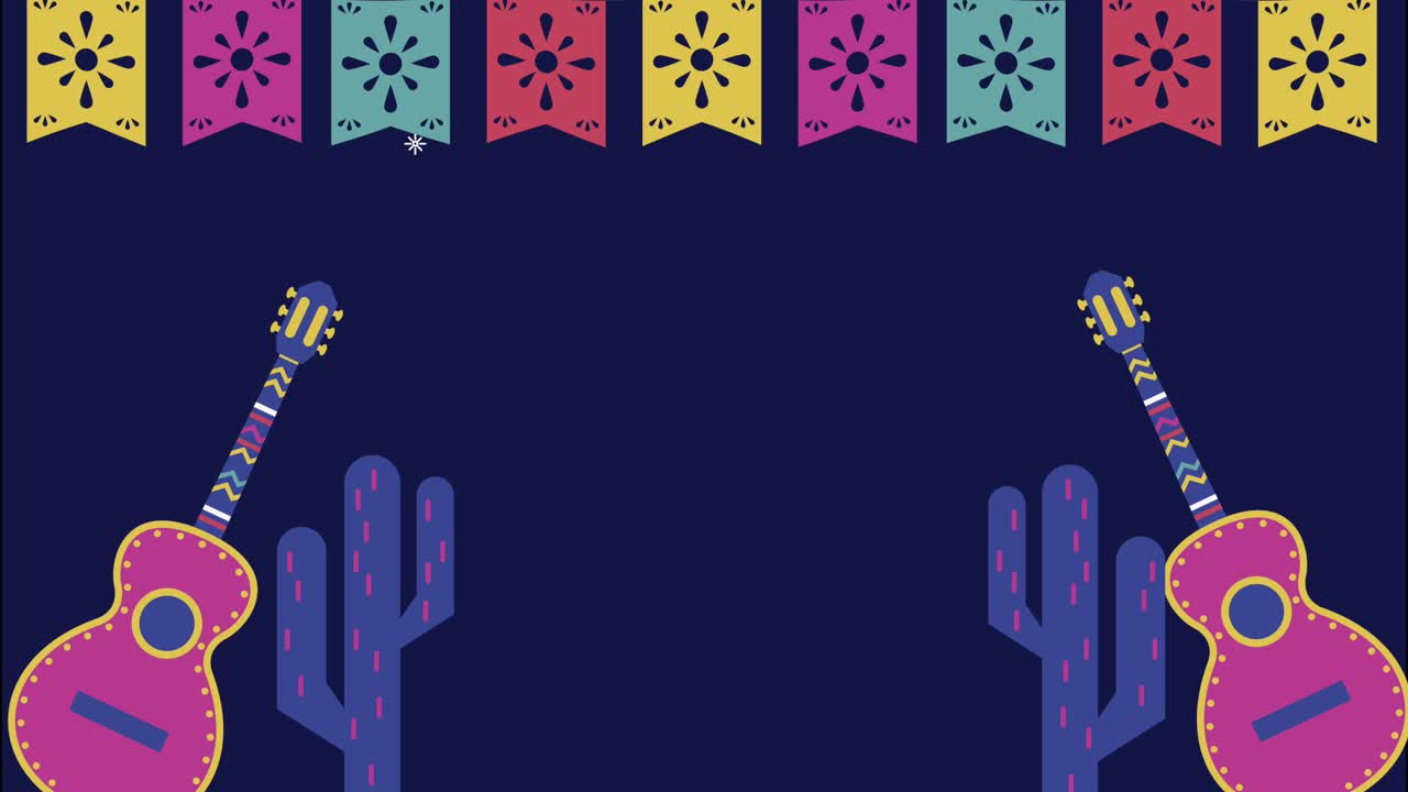 fiesta de celebración mexicana con guitarras y cactus