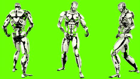 robot android is playing guitar. realistic looped motion on green screen background. 4k
