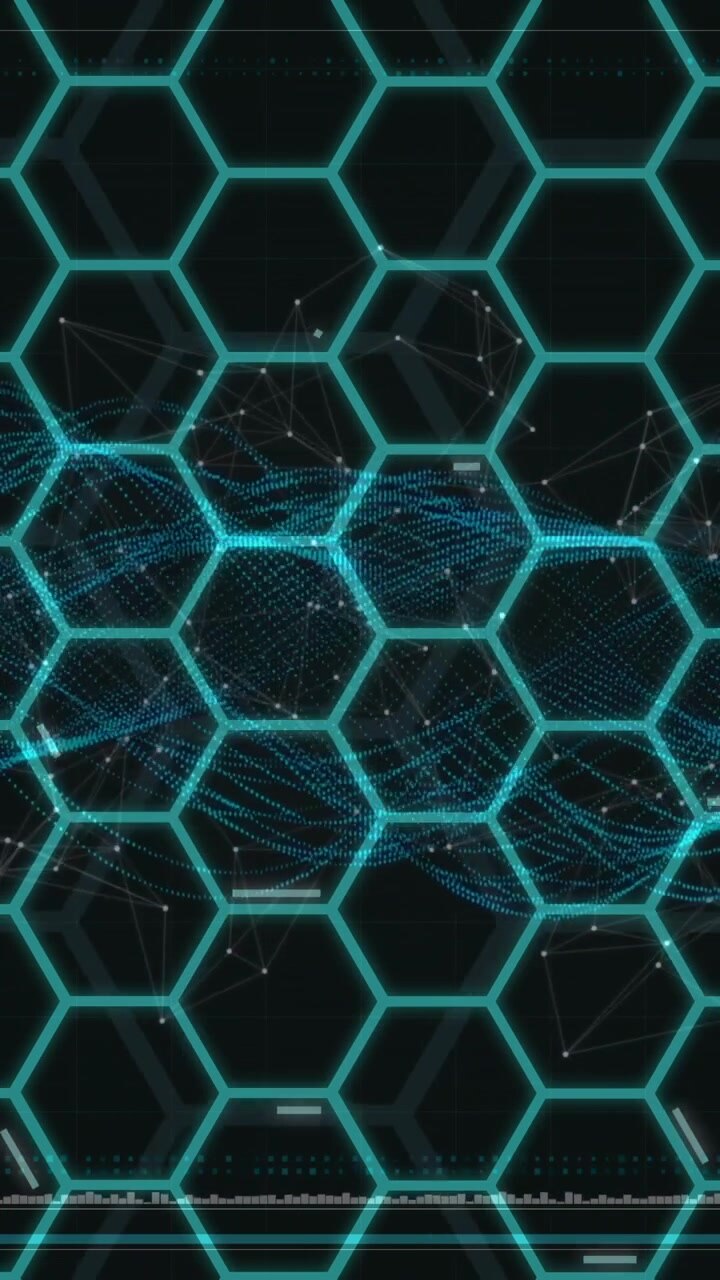 Hexagonal grid and digital wave animation over dark background
