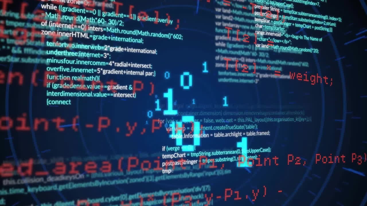 Animation of data processing on black background