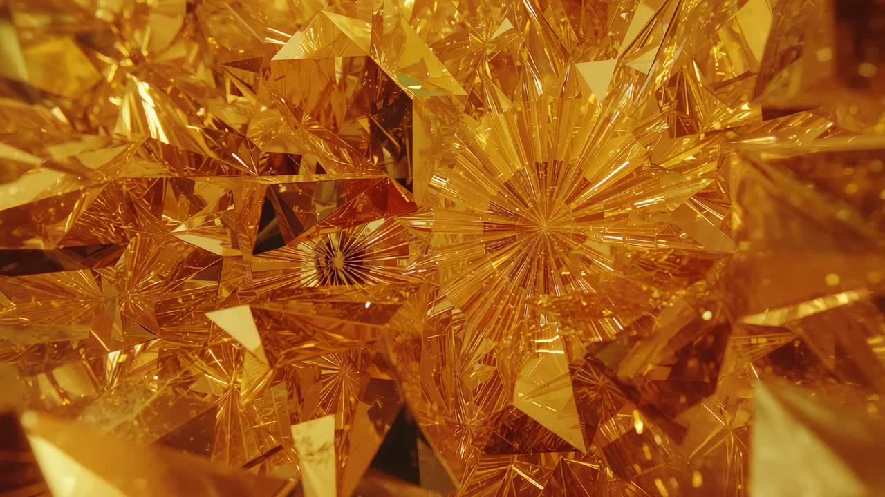 Initiating camera panning and zooming inside crystal space, revealing golden starburst core