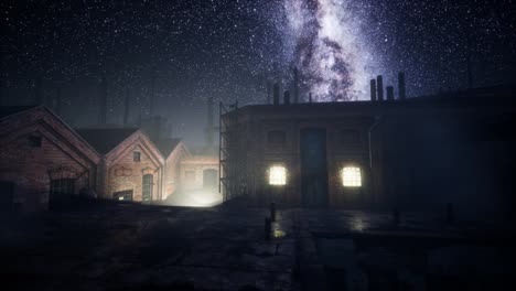 milky way stars above abandoned old fatory