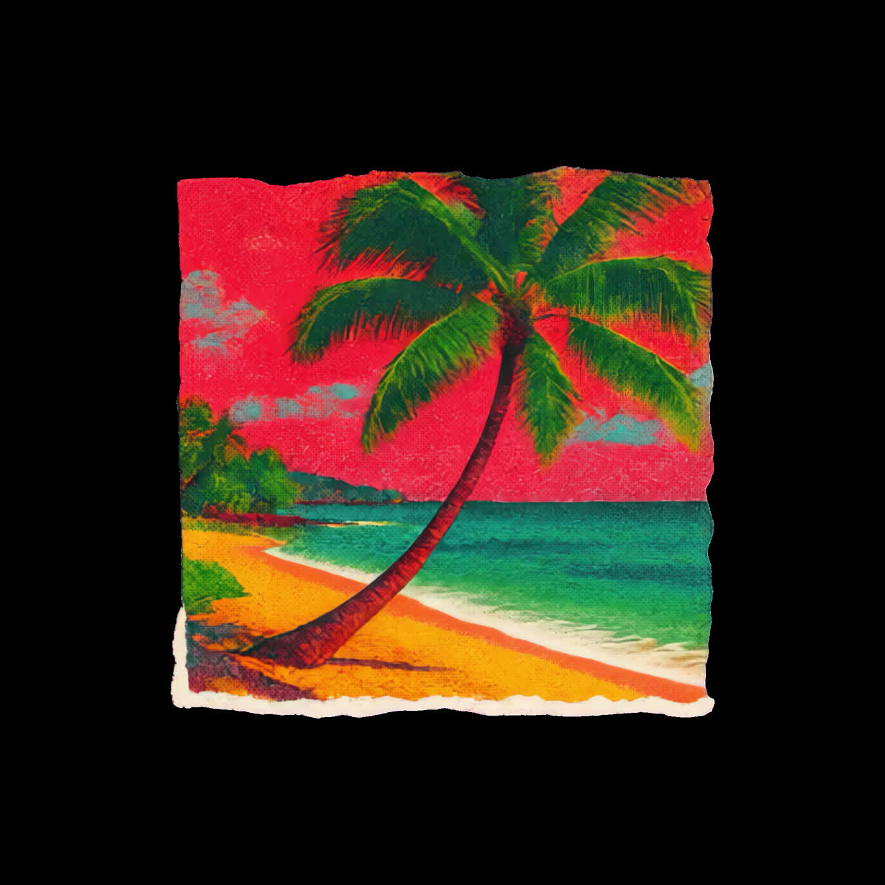 Vibrant tropical beach artwork animation isolated asset, transparent 4K video, alpha channel, ProRes