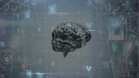 animación del cerebro y la red de conexiones sobre un fondo gris