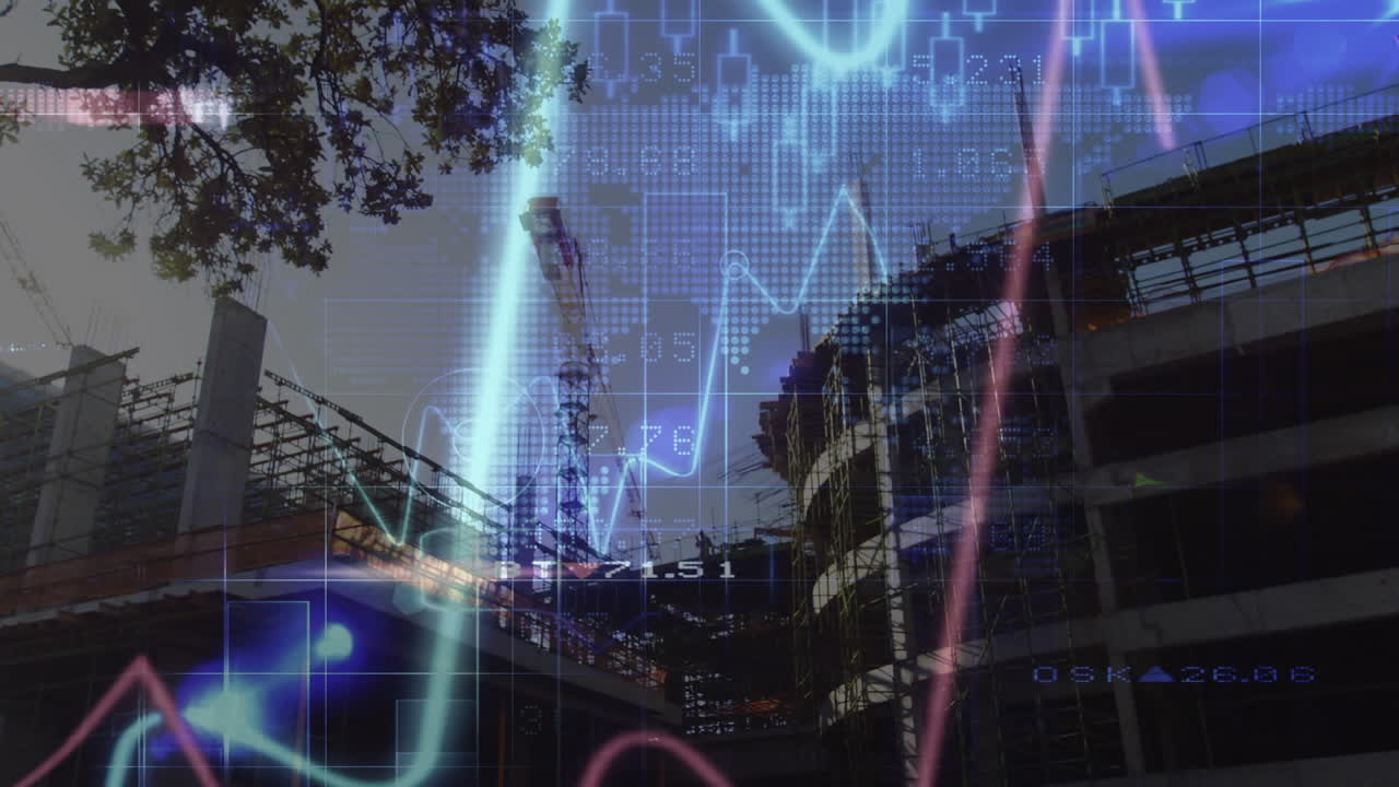 animación del procesamiento de datos financieros en el sitio de construcción