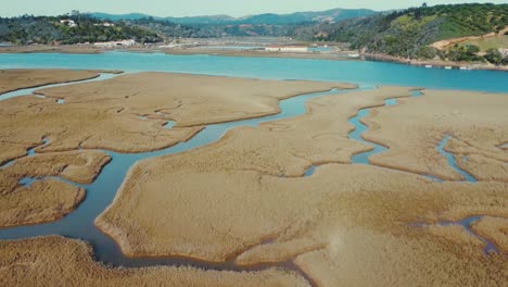 aerial over the marshland on the mira river, milfontes