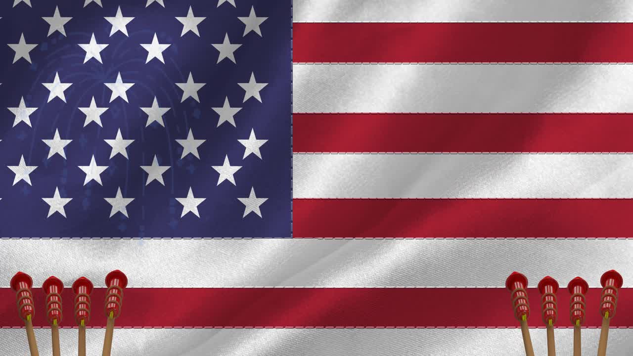 animación de fuegos artificiales sobre la bandera de estados unidos