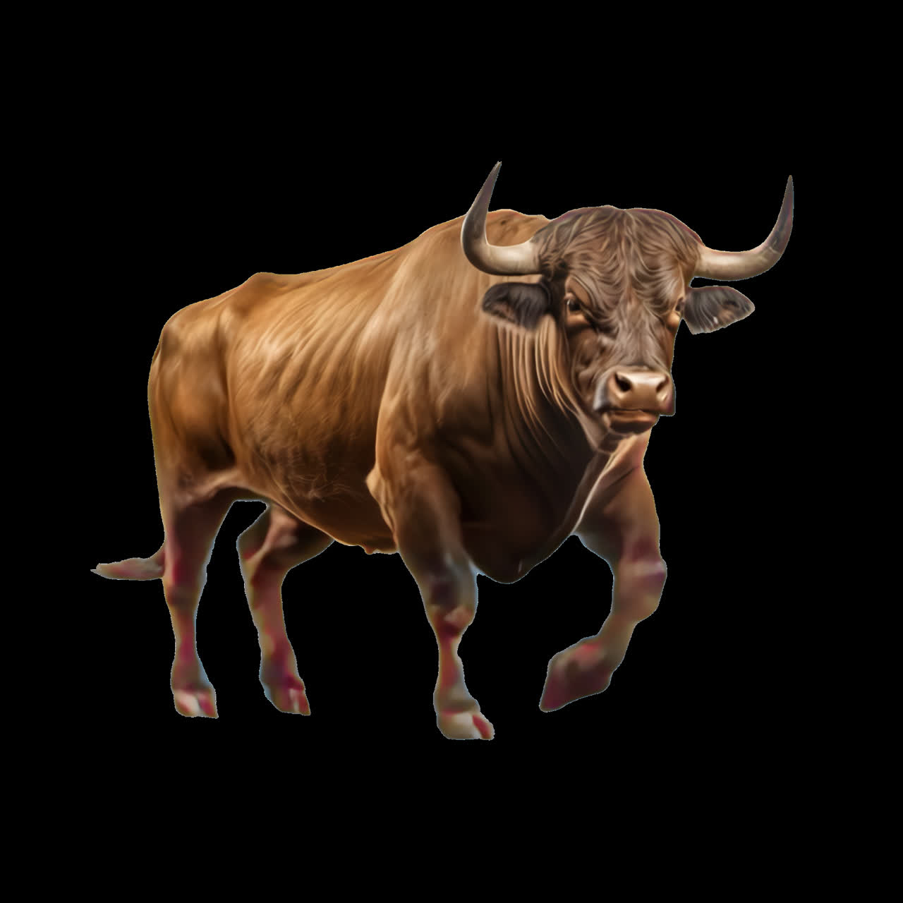 Aset terisolasi animasi banteng megah, video 4K transparan, saluran alfa, ProRes 4444
