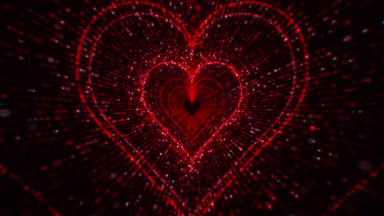 추상적인 은 줄무 입자 심장 모양의 터널 배경 루프