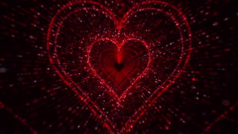 círculo de fondo de túnel en forma de partícula de rayas rojas abstractas en forma de corazón