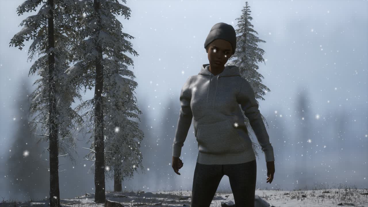 hermosa mujer joven en el bosque de invierno