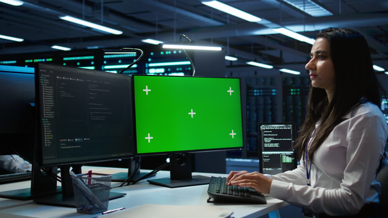 administrador en el centro de datos utilizando el ordenador modelo para diseñar, implementar y administrar el equipo