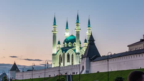 russia, kazan, evening time lapse with beautiful kul sharif mosque, summer cityscape in kazan