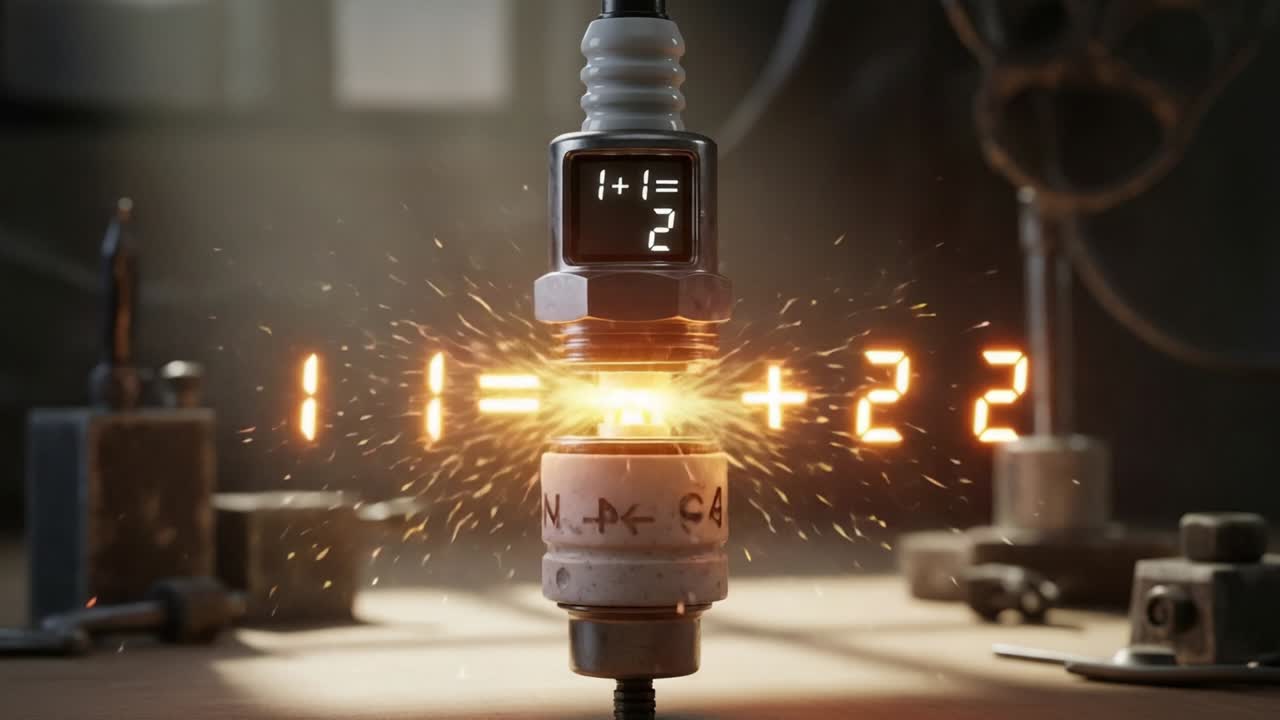 Electrifying Calculation: A Close-Up of an Innovative Device Displaying a Spark of Genius with Numeric Equations Illuminated in a Laboratory Environment