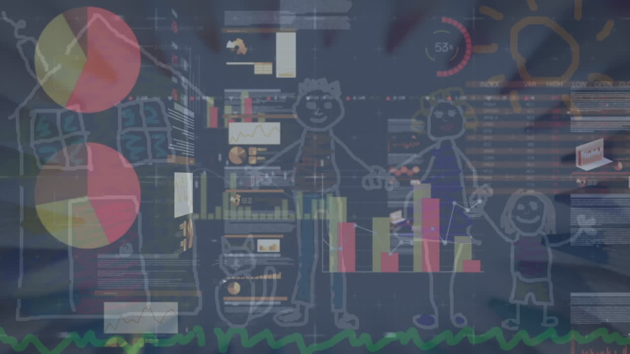 Animation of statistics and data processing over family draw