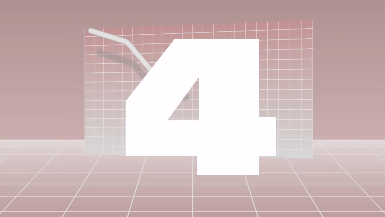 Countdown animation with number five over grid background