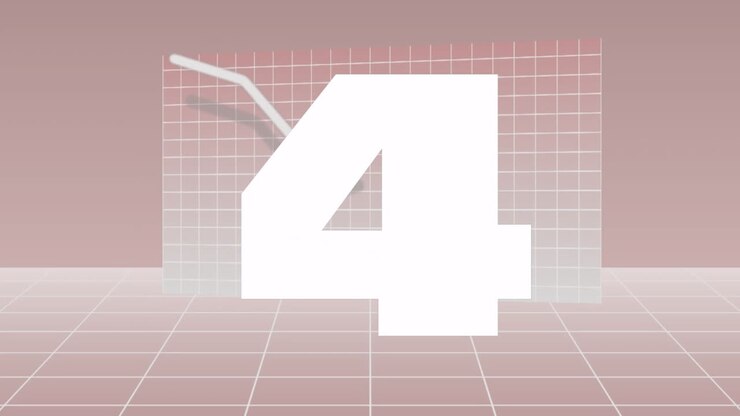 Countdown animation with number five over grid background