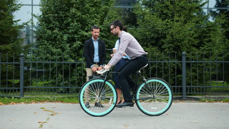 business professionals and a bicycle