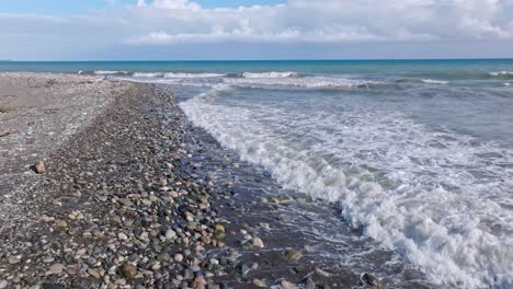 Low-flight-on-Matanzas-Beach-in-Bani-City,-Peravia-Province,-Dominican-Republic