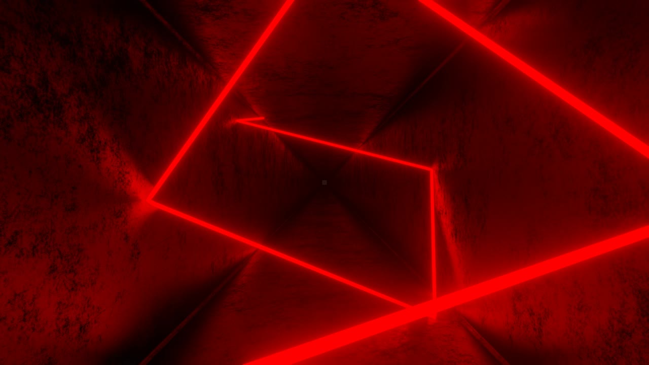 animación de bucle sin costura de 4k de rayo de neón rojo, brillando en el tubo oscuro