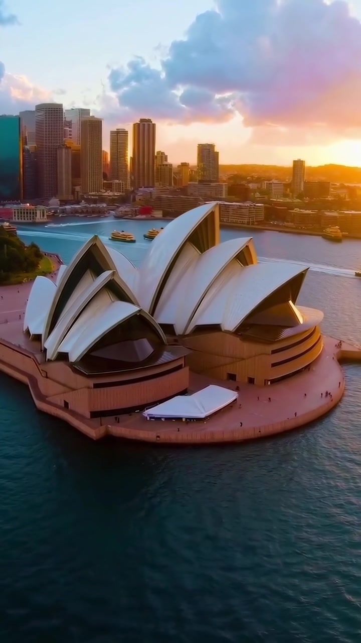 Veduta aerea della Sydney Opera House al tramonto
