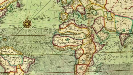 old world map animation. camera traveling from america to europe