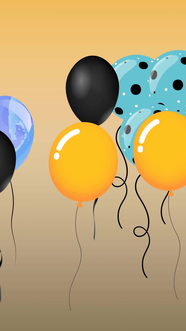 Animazione di palloncini colorati che rimbalzano su sfondo arancione