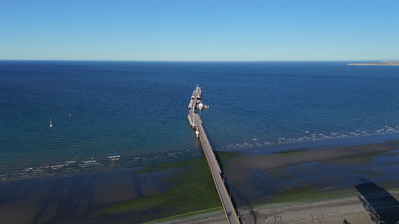 Drone view of the pier of Puerto Madryn.