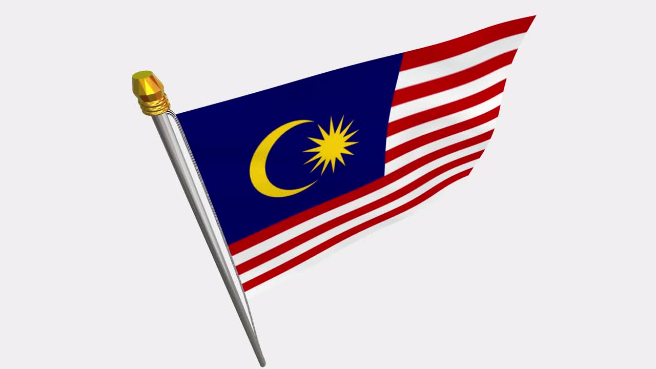 Video in loop della bandiera della Malesia che sventola al vento, video in slow motion 4K, con canale alfa