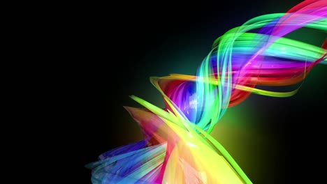 transparent colored lines with a neon glow on a black background. motion graphics 3d looped background with multicolor colorful rainbow ribbons. beautiful seamless background in motion design style 16