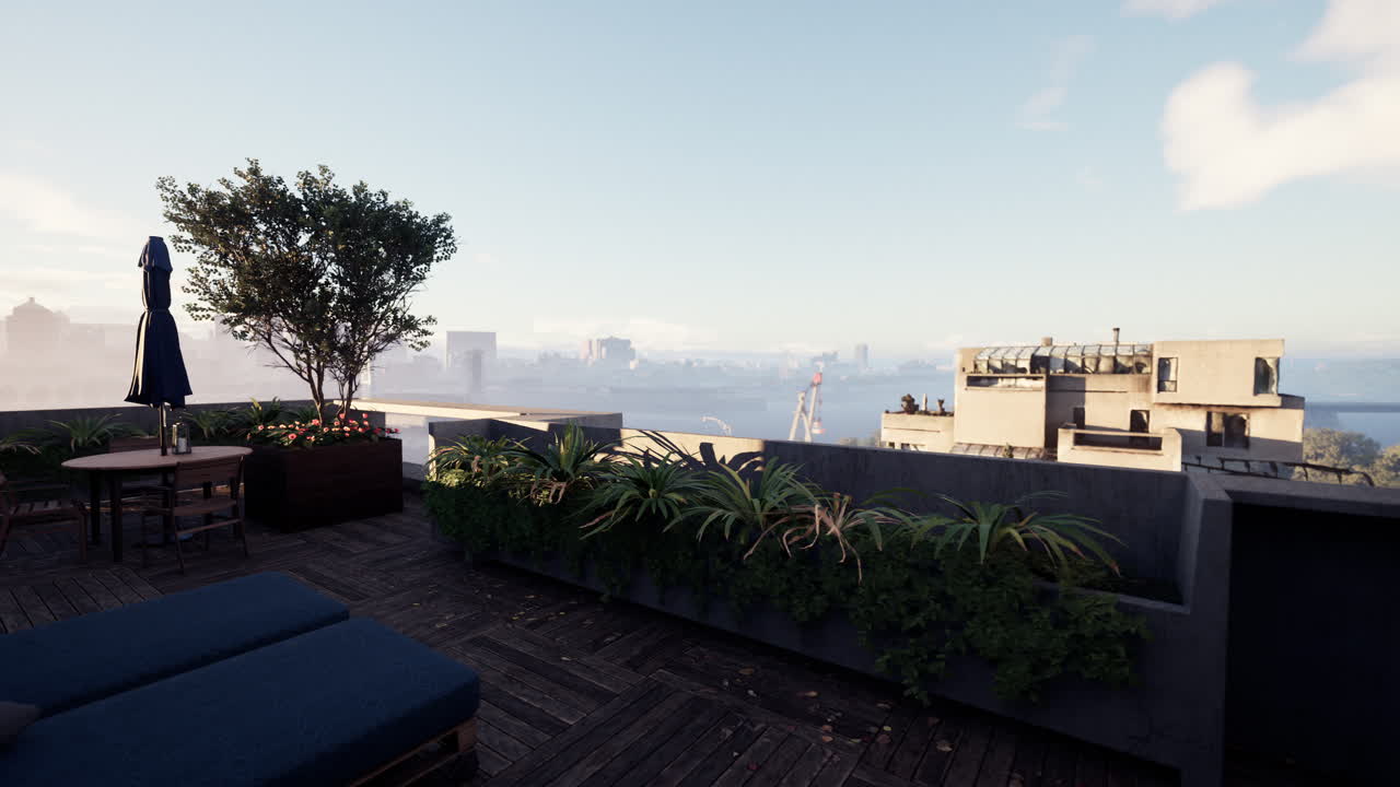 테이블 의자 와 우산 이 있는 발코니