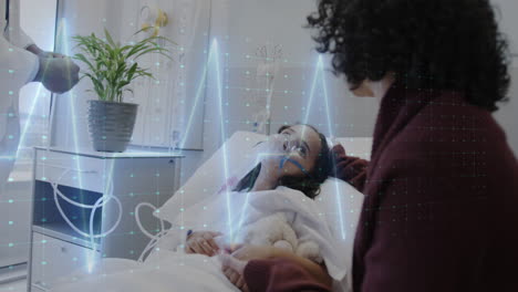 animación del procesamiento de datos sobre una niña biracial paciente con madre en el hospital