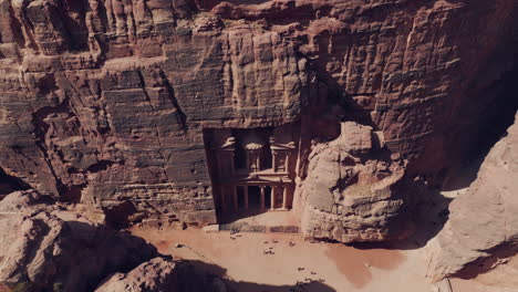 unesco world heritage site rock-cut archaeological wonders the treasury sandstone landscape, petra, drone view