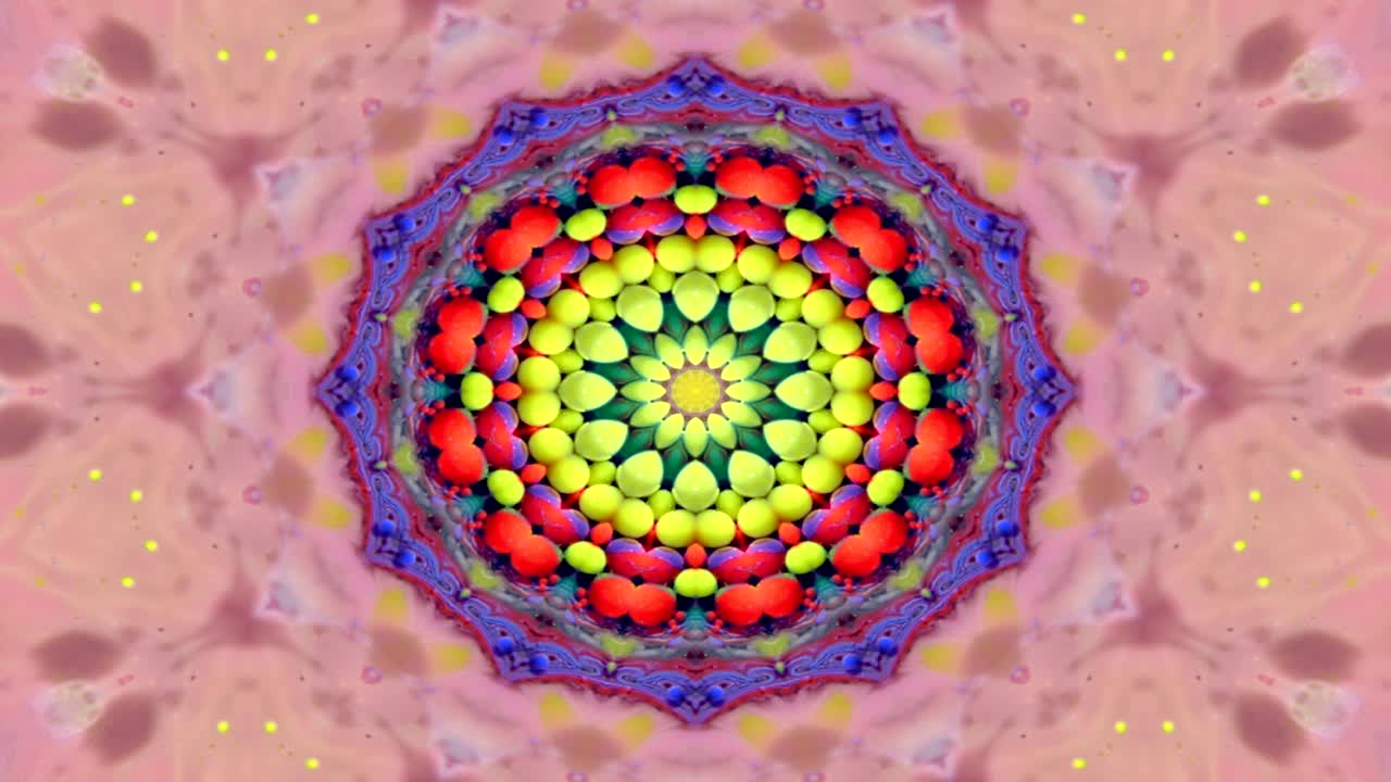 Abstract Coloroso modello simmetrico Ornamentale decorativo Kaleidoscopio Movimento Circolo geometrico e forme stellari