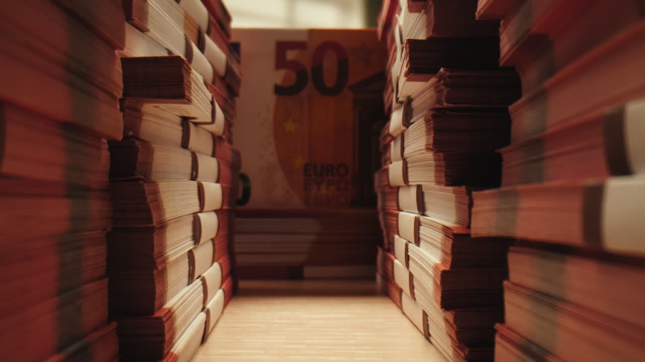 Stacks of cash dollars and euro, Banknotes counting, Specialised police officer Counting dollar euro banknotes in crime lab with machine, cashed out money, bitcoin changing, buying home flat in bank.