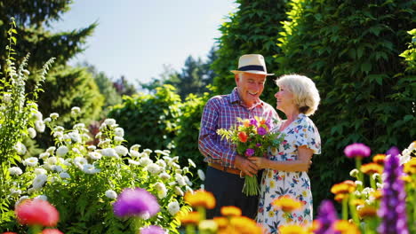 happy senior couple in a garden