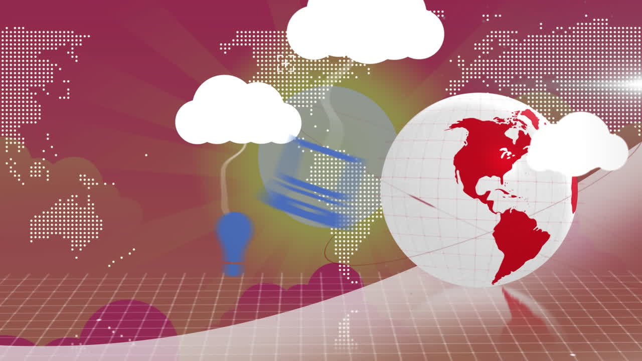 지구와 연결 네트워크를 가진 디지털 아이콘의 애니메이션