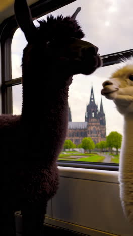 alpacas on a train in cologne