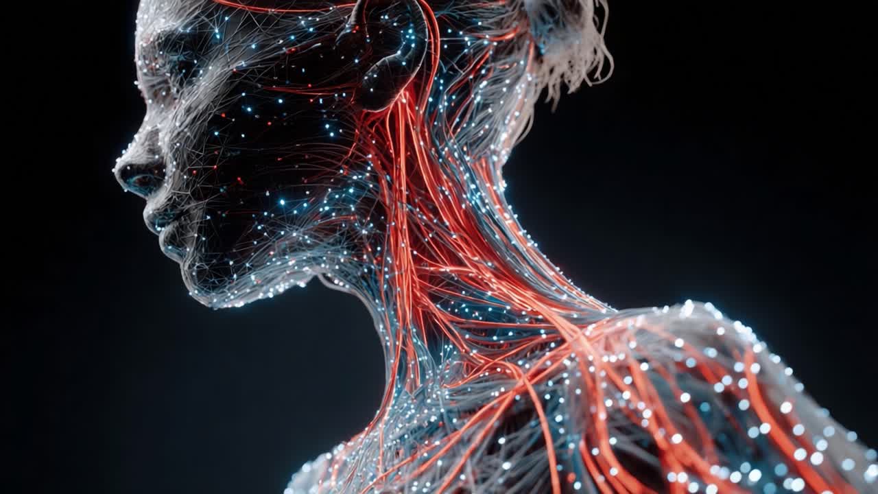 A Stunning Visual Representation of the Human Body's Nervous System, Merging Technology and Art, Showcasing Intricate Details and Connections Through Light and Color
