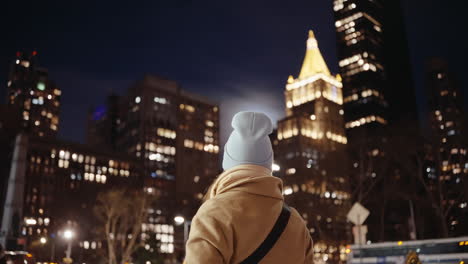 woman in nyc at night