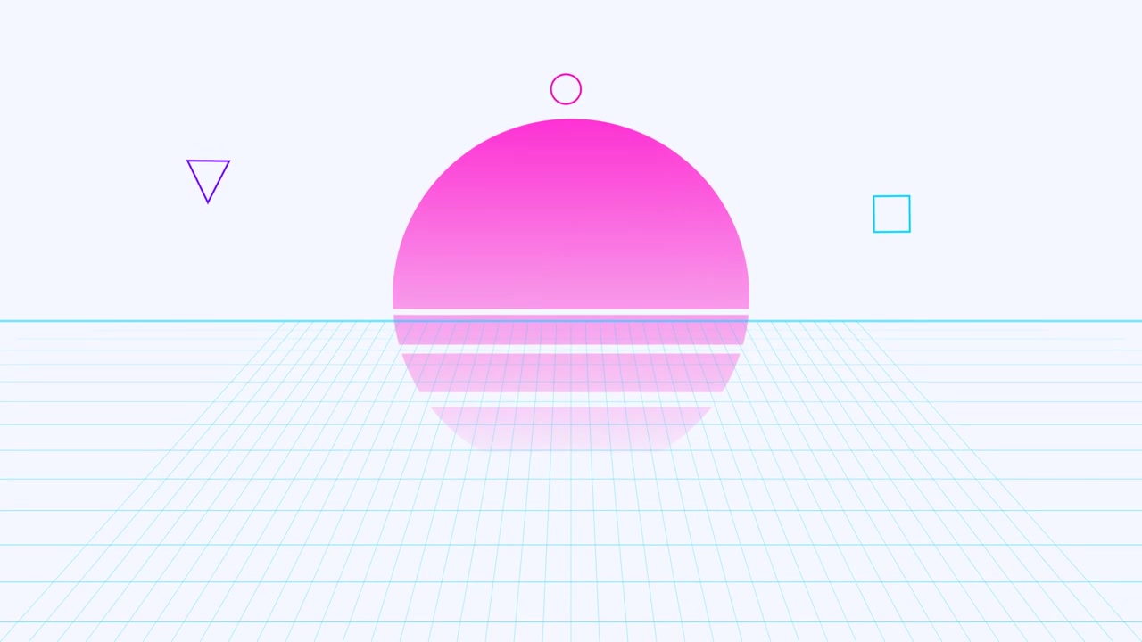 Retro Synthwave Style Animation with Floating Geometric Shapes