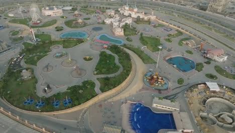 Aerial-drone-footage-of-Bahria-Adventure-Land-resort-in-Karachi