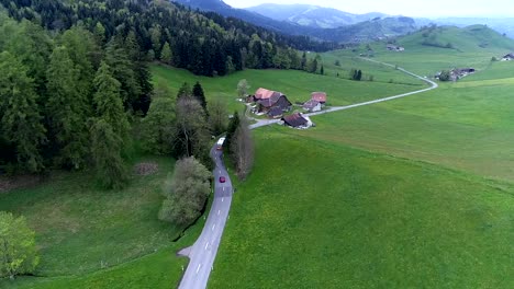 aerial view swiss post bus
