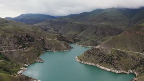 mountainous landscape with reservoir