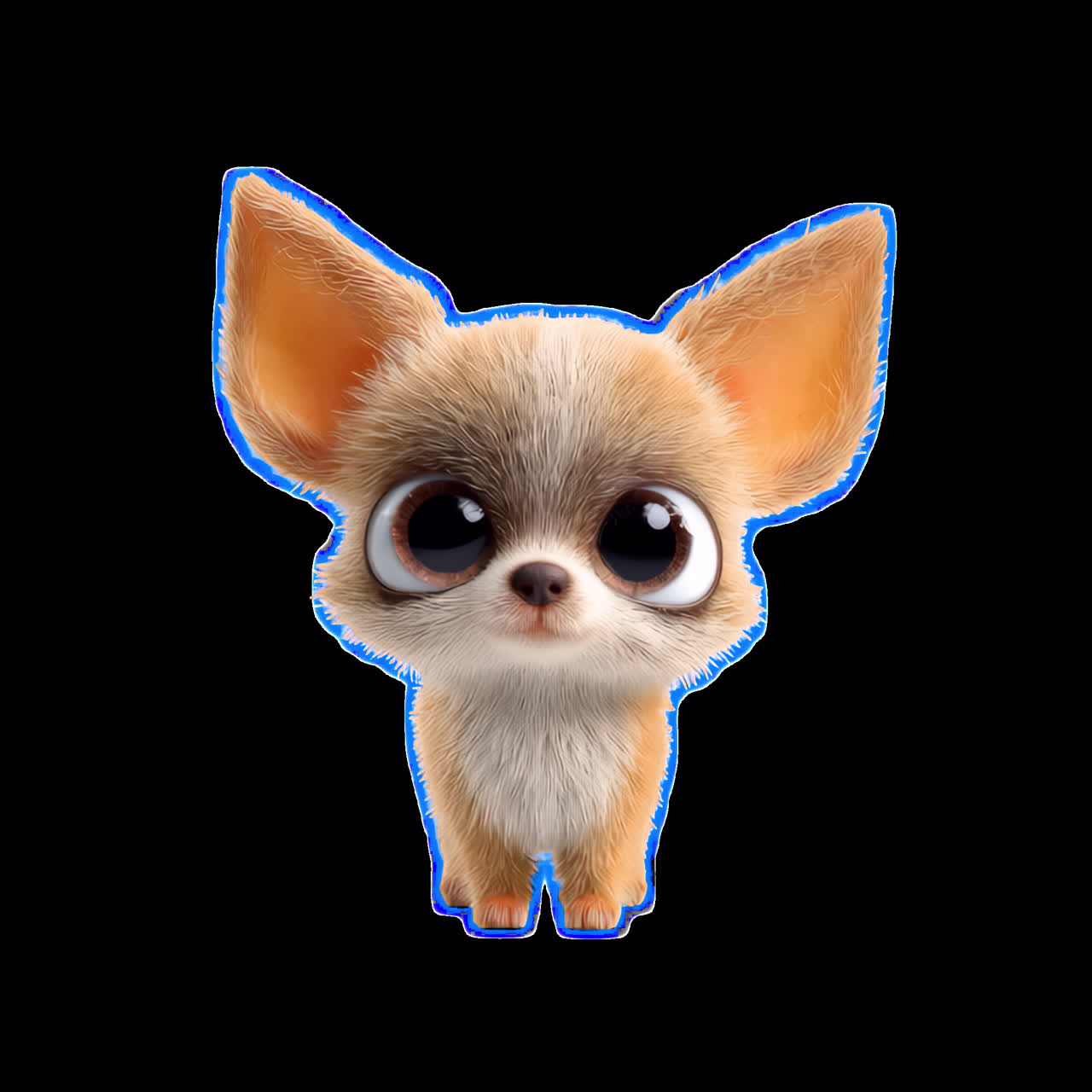 Cute cartoon chihuahua with big eyes animation isolated asset, transparent 4K video, alpha channel