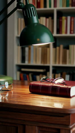 cozy study space with glasses and books