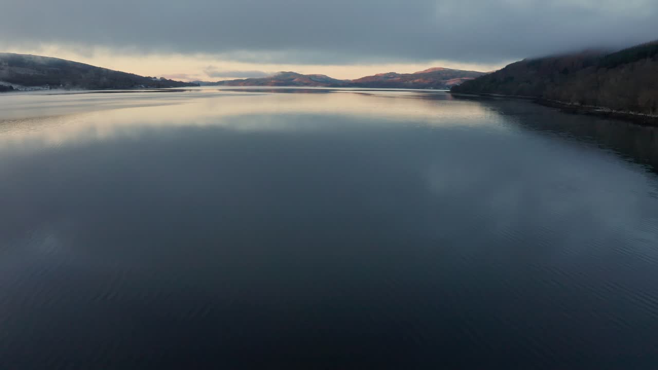 The Calm Waters Of Loch Fyne Between The Mountainous Terrains Located In the West Coast Of Argyll and Bute, Scotland. -wide shot