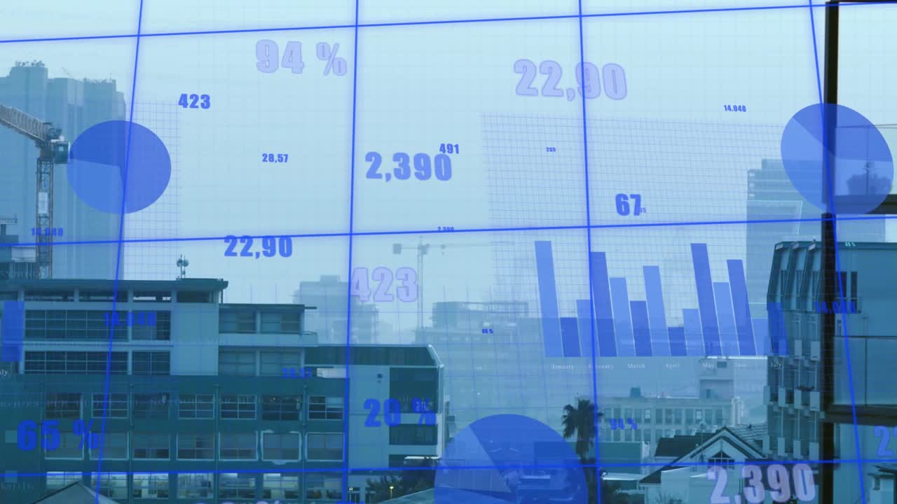 Stor markør vises, startende med blåt data-overlay, der glider og opdaterer tal, som visualiserer målinger